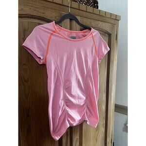 Athleta Fastest Track Seamless T-shirt Pink With Orange Stitching Size S